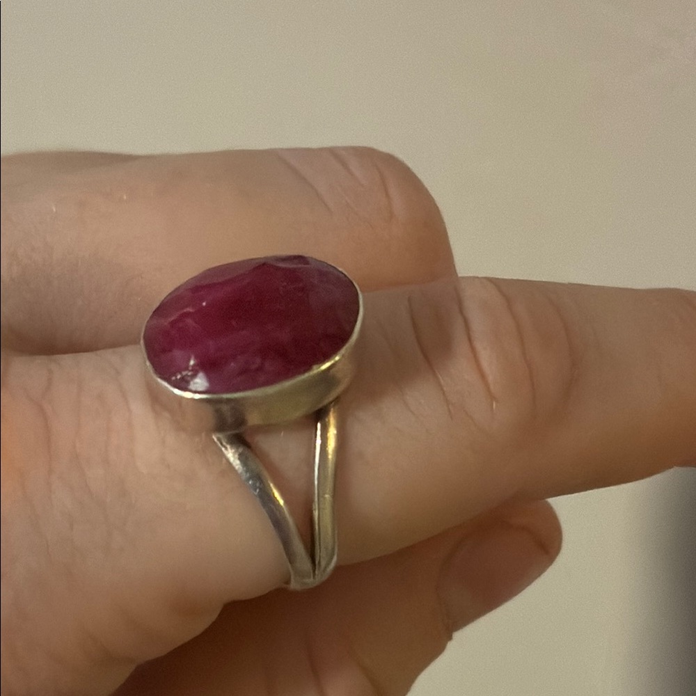 Natural Red Ruby Sterling Silver 925 Ring - image 2